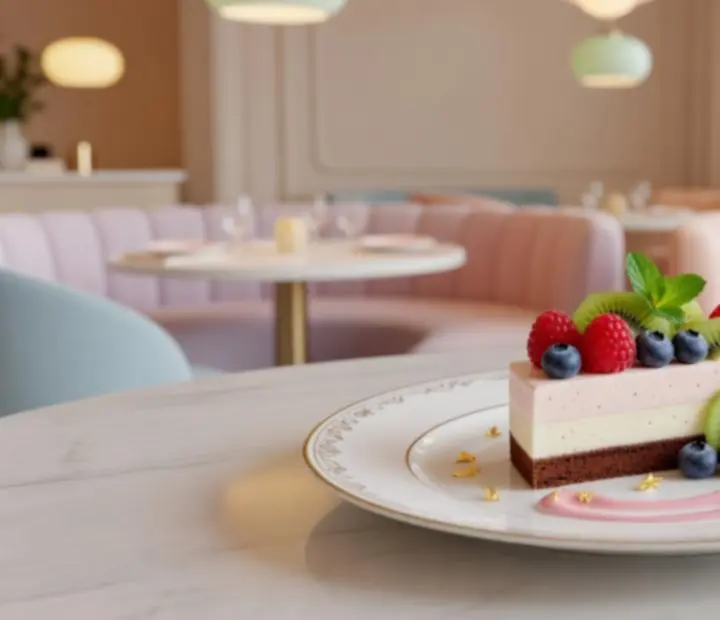 Artystycznie podany deser w stylu fine dining
