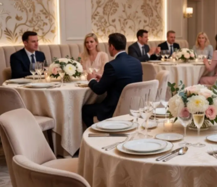 Elegancko przygotowana sala restauracyjna na wieczorne wydarzenie