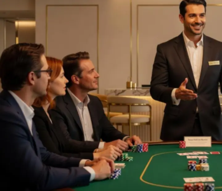 Gospodarz prowadzący wieczór pokerowy w restauracji Nocavio