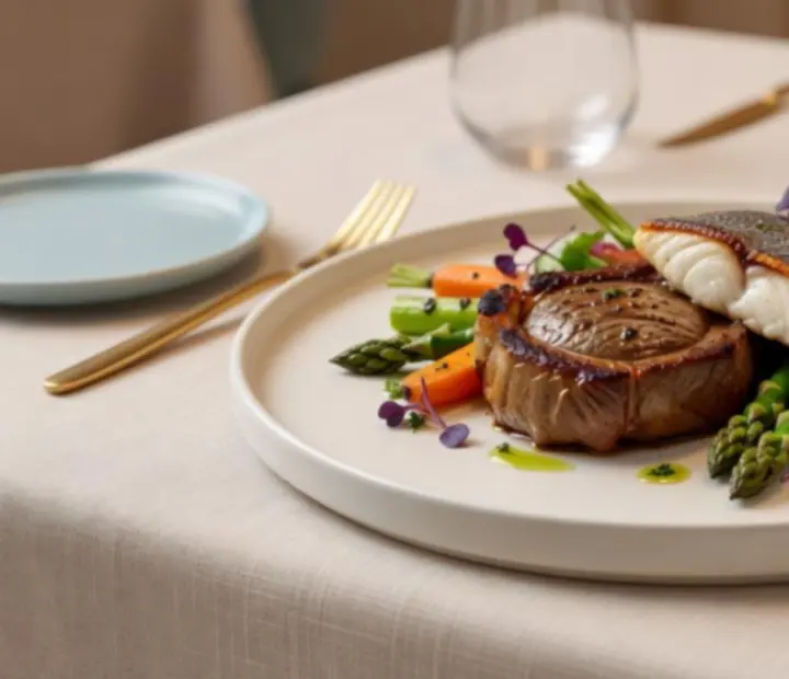 Sygnaturowe danie główne restauracji podane w nowoczesny sposób