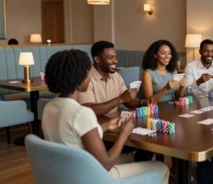 Rekreacyjny wieczór pokerowy w eleganckiej restauracji Nocavio